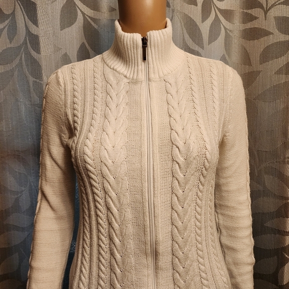 Chaps White Cable Knit Ribbed Zip-Up Sweater Size XS - Picture 3 of 13